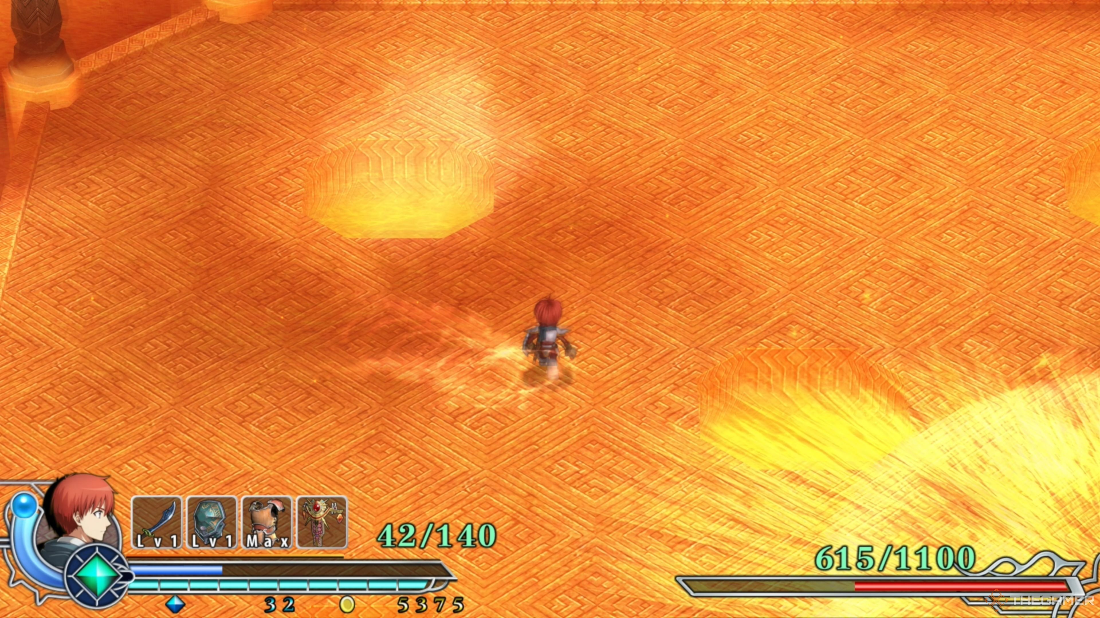 Guilen reentering the pit of lava in Ys Memoire: The Oath in Felghana.