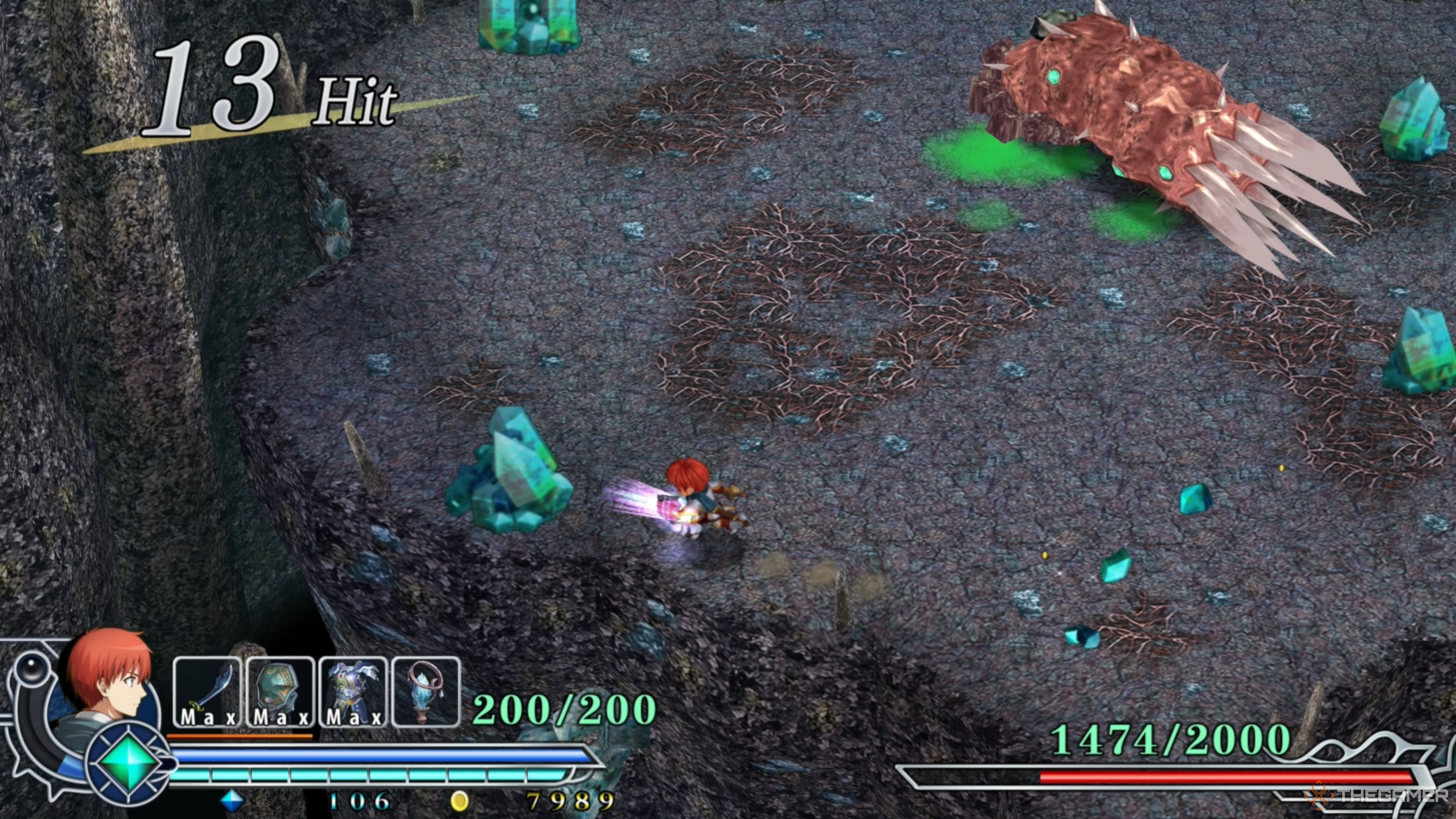 Adol attacking a Crystal Minion that Istersiva spawned into the arena in Ys Memoire: The Oath in Felghana.