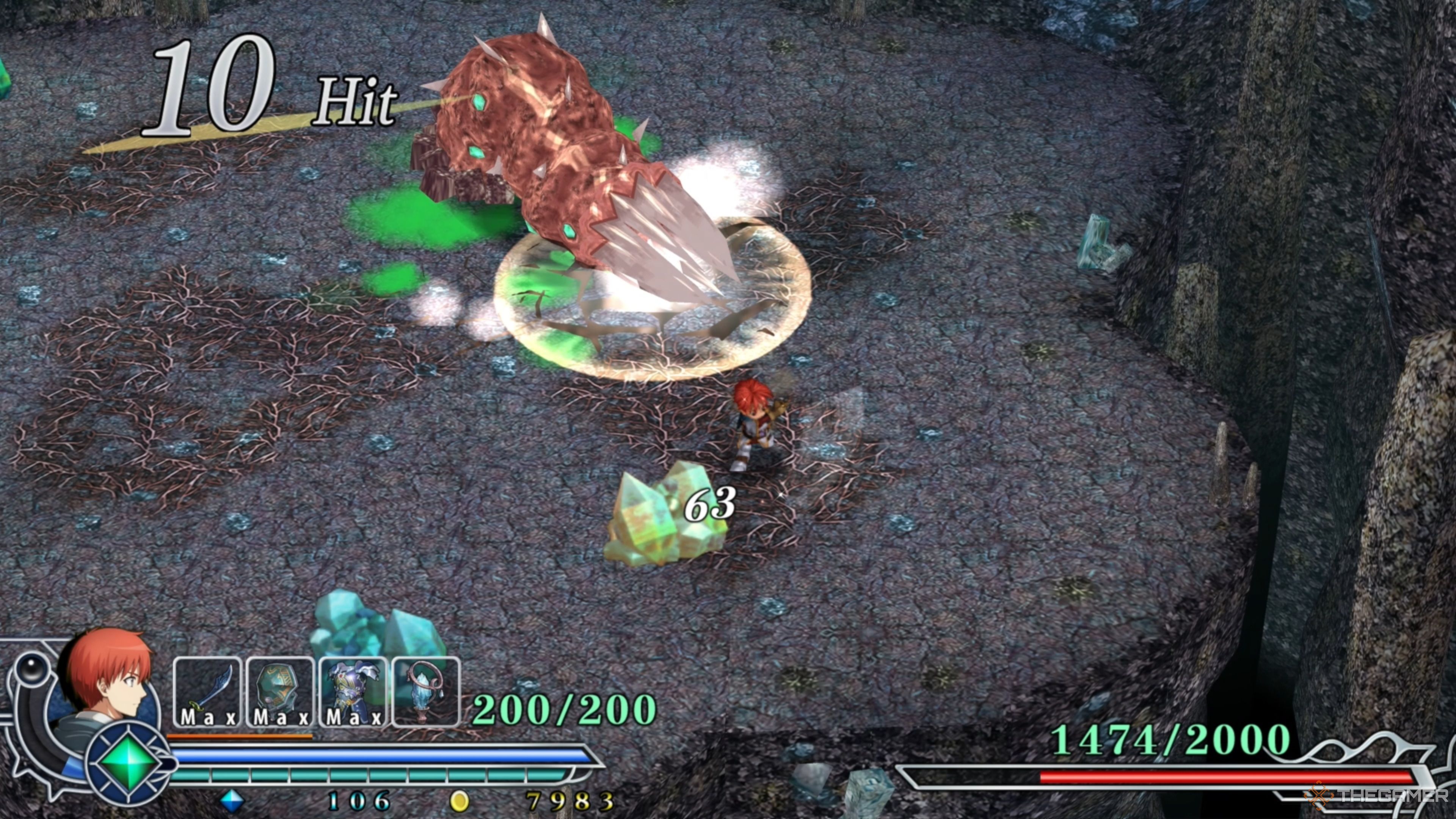 Istersiva slamming its front into the ground, creating a shockwave in Ys Memoire: The Oath in Felghana.