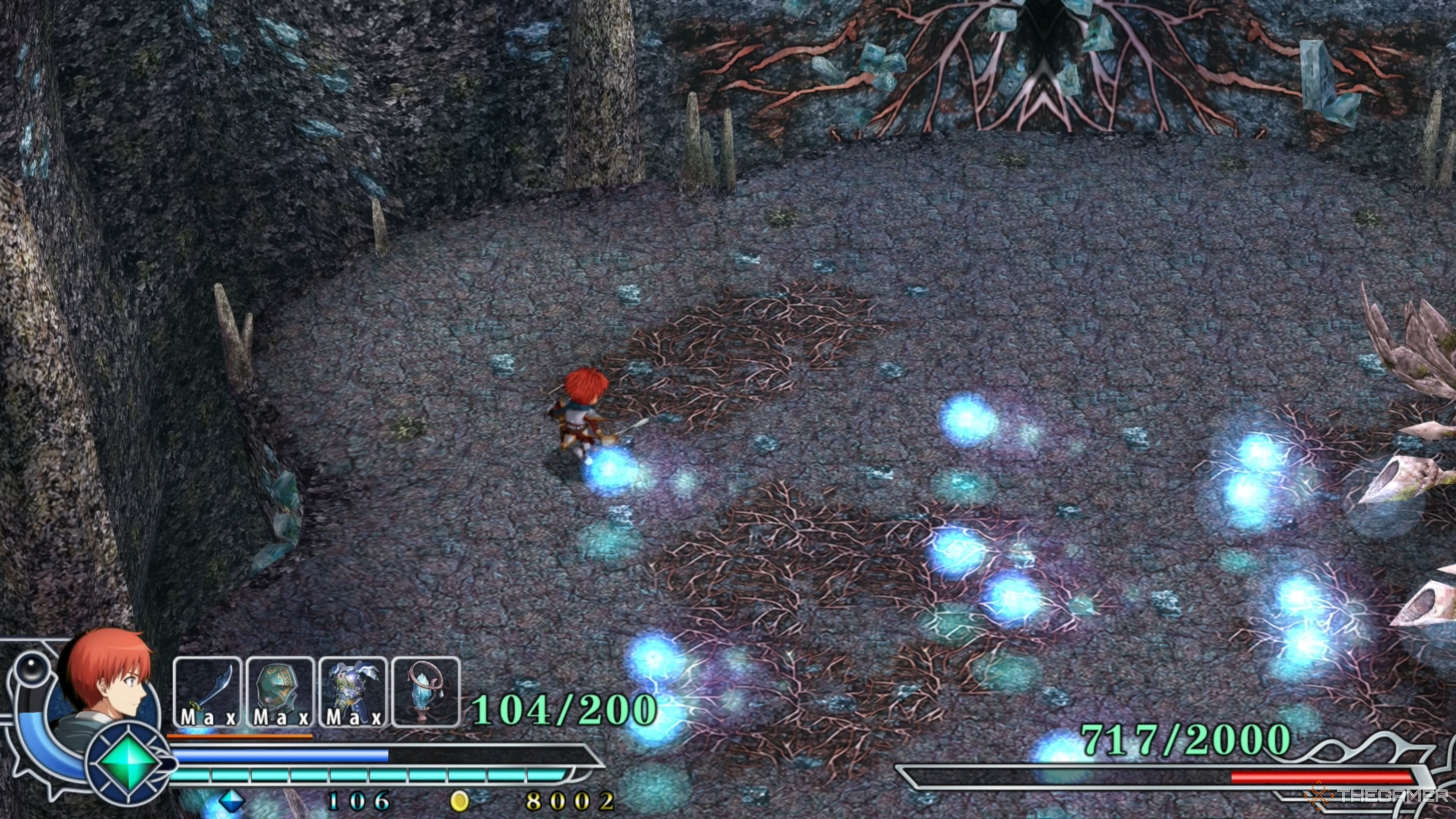 Istersiva rapidly firing a volley of small Energy Orbs at Adol in Ys Memoire: The Oath in Felghana.