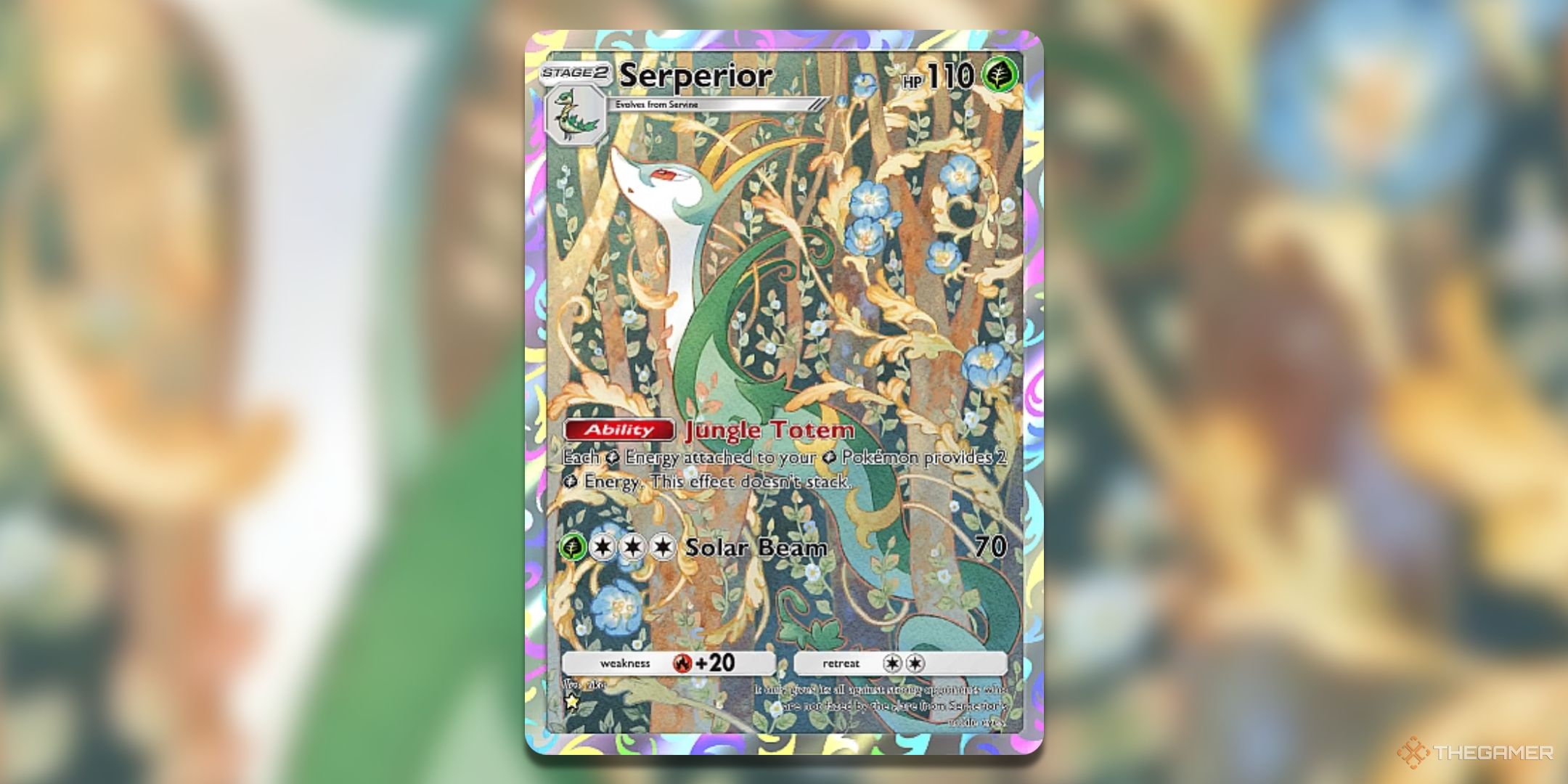 Serperior Mythical Island Pokemon TCG Pocket Illustration Card Art.