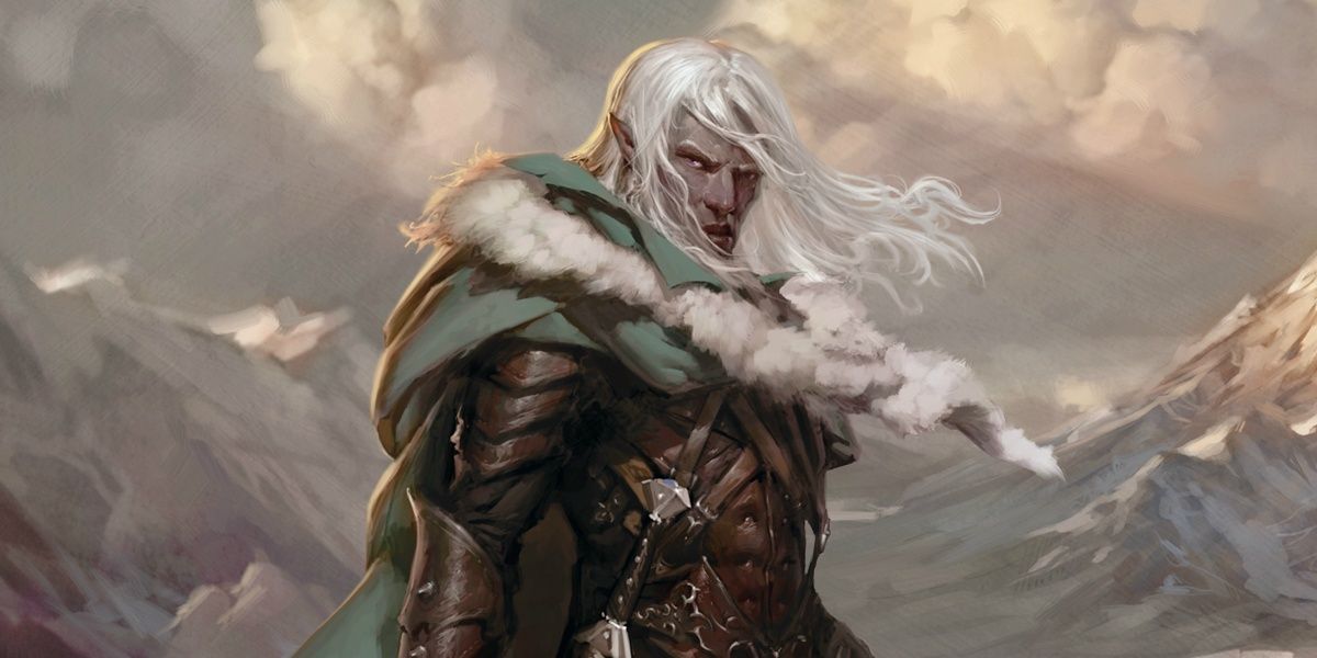 Dungeons And Dragons White Haired Elf Male In The Mountains Snow.