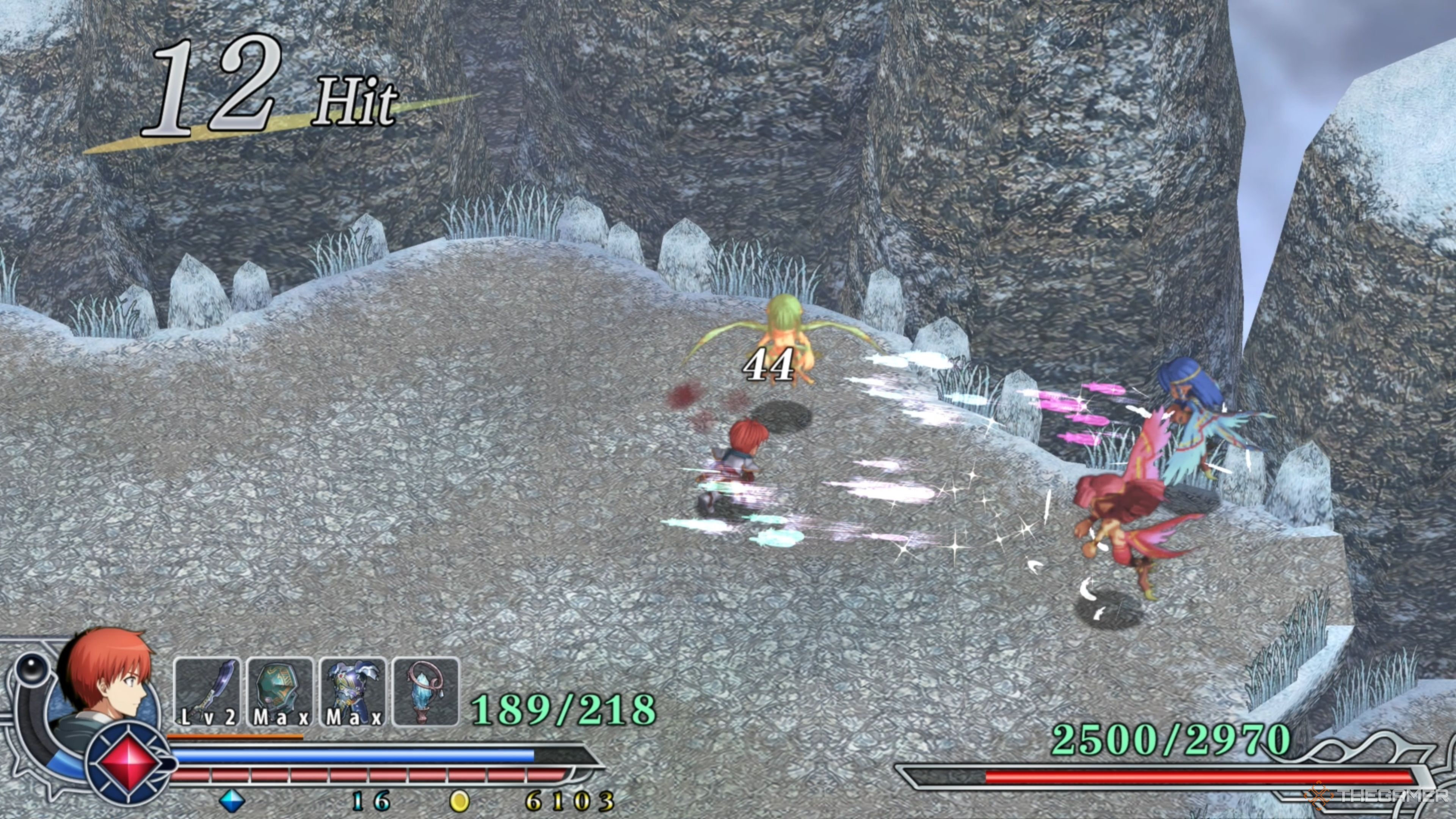 The Red and Blue Succubi launching a volley of Feathers at Adol in Ys Memoire: The Oath in Felghana.