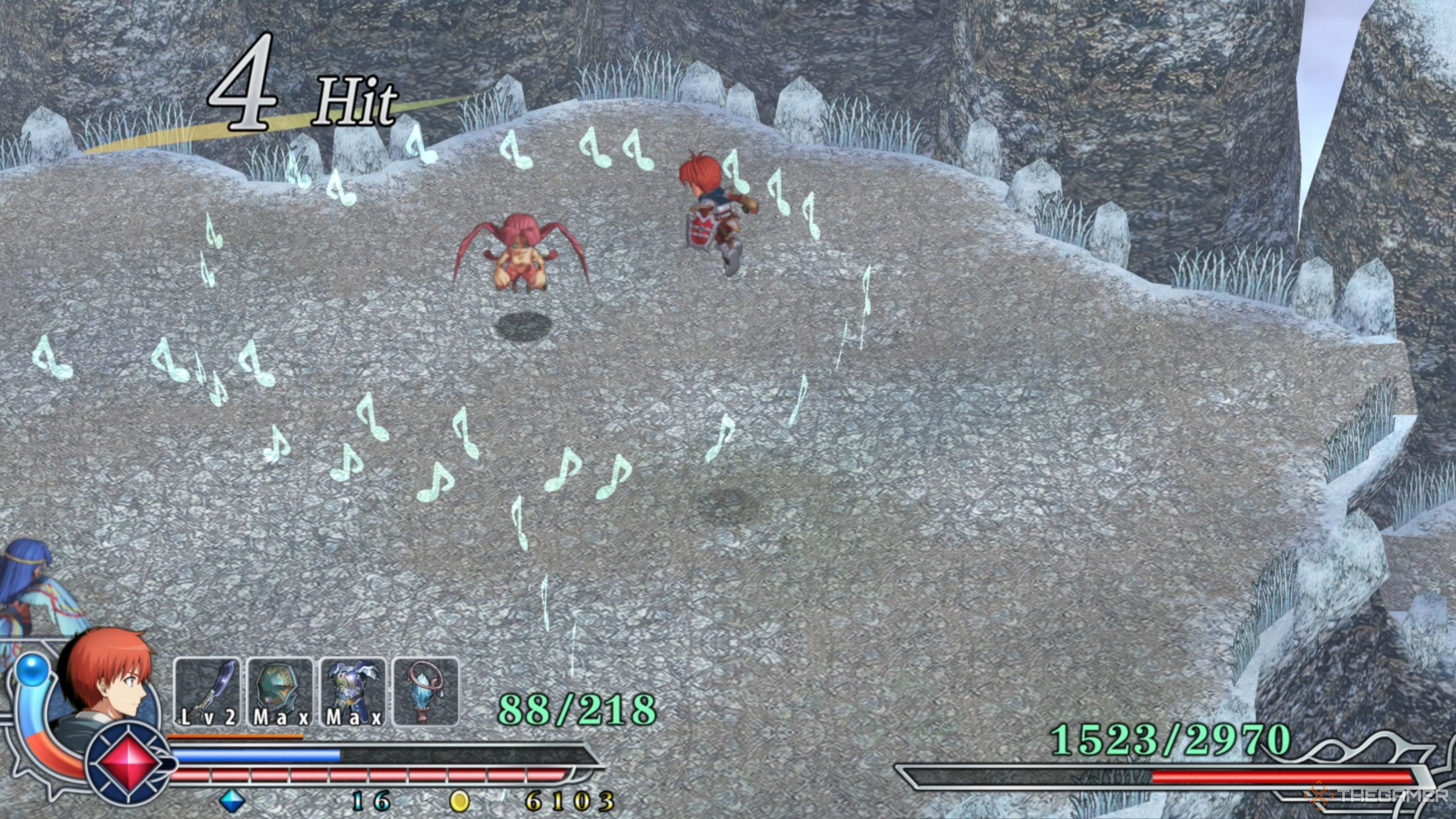 The Red and Blue Succubi creating circles of Music Notes in Ys Memoire: The Oath in Felghana.