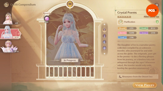 Crystal Poems, the best Infinity Nikki outfit for a sweet style, as it appears in the Outfit Compendium.