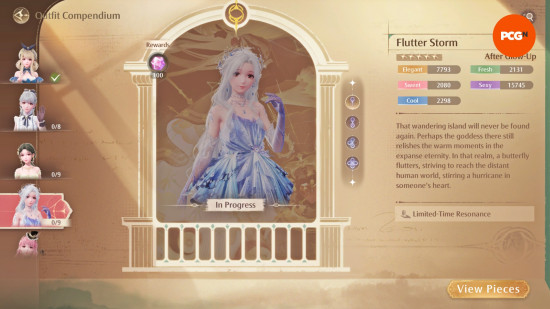 Flutter Storm, the best Infinity Nikki outfit for a sexy style, as it appears in the Outfit Compendium.