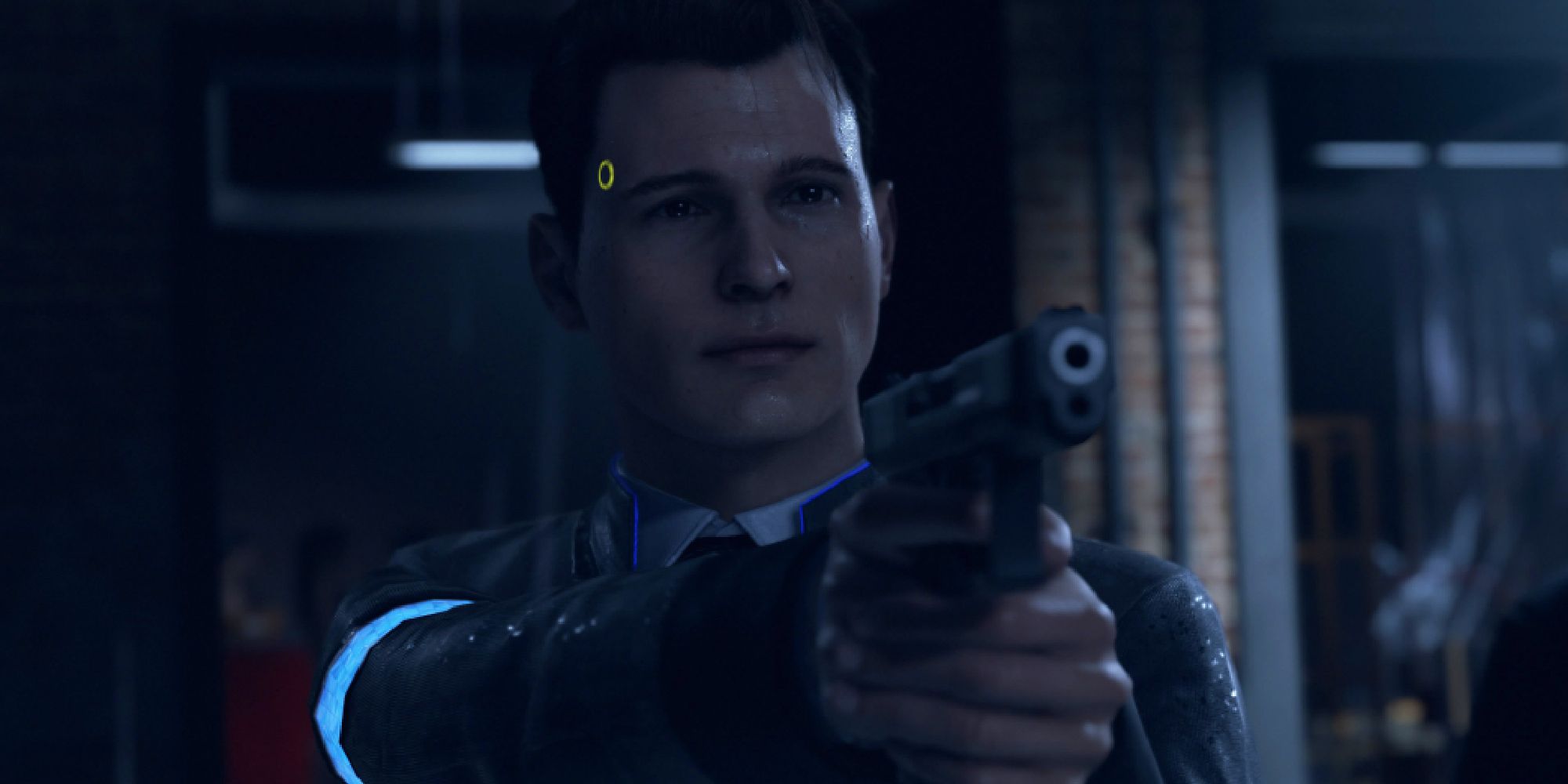 Connor pointing a gun in Detroit: Become Human