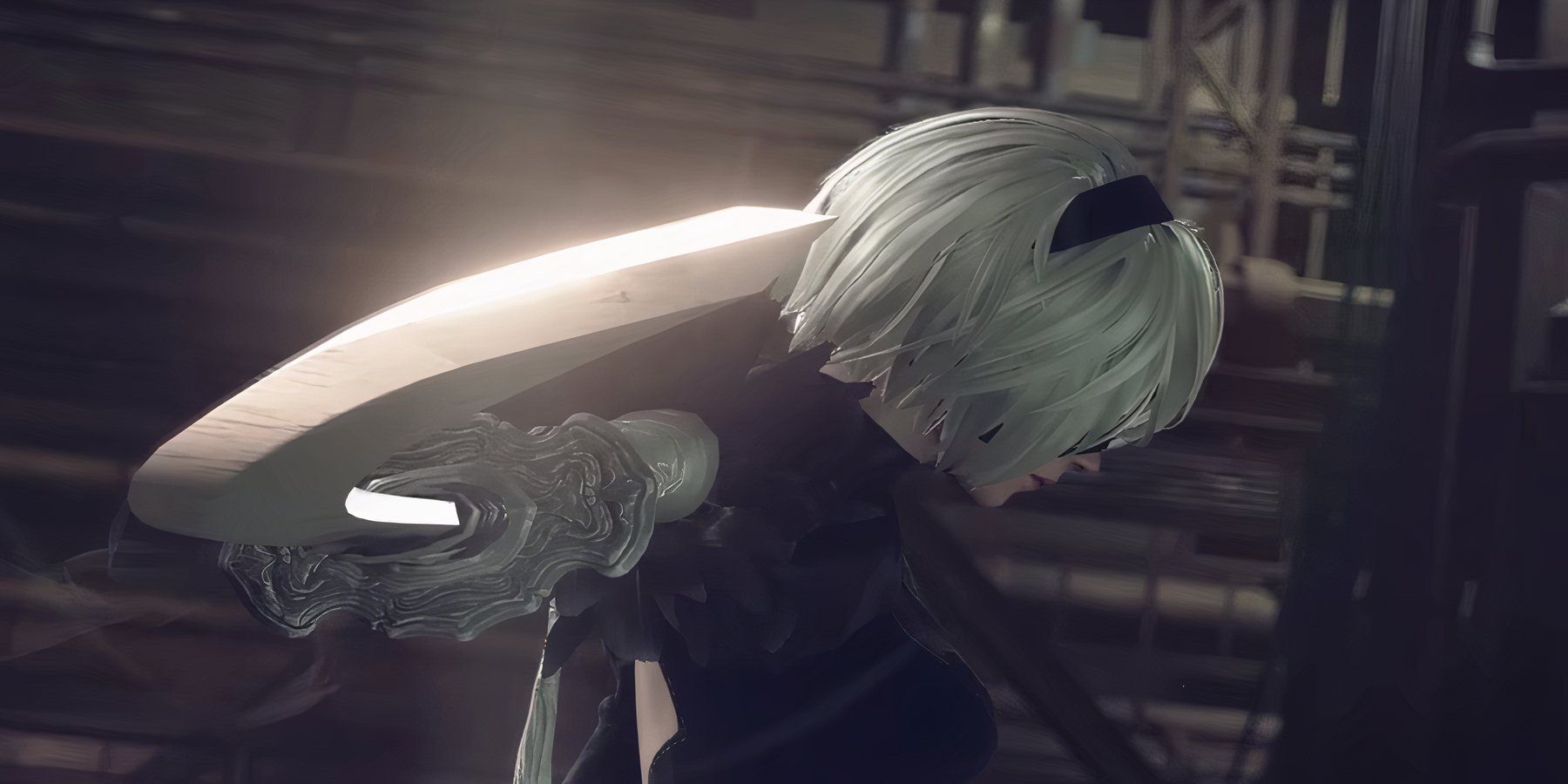 2b holding her sword out