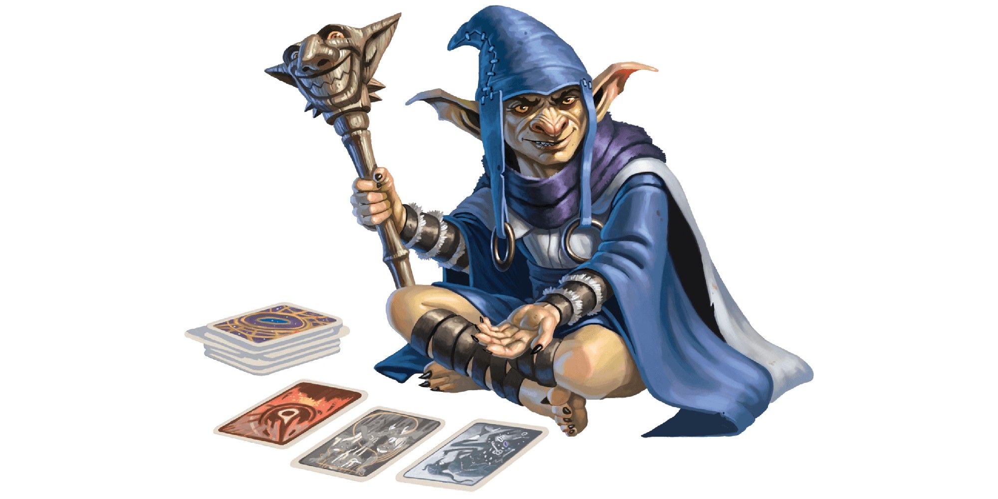 Dungeons & Dragons image showing a goblin with the deck of many things.