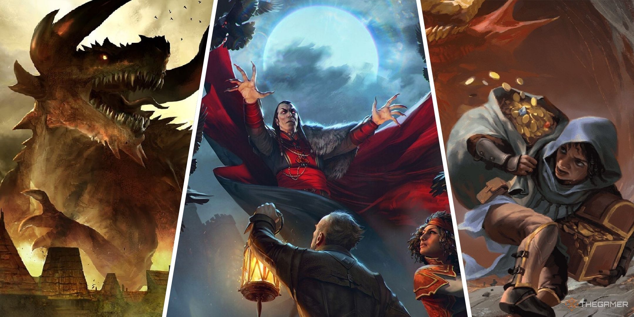 Dungeons & Dragons image showing the Tarrasque, a vampire, and a rogue.