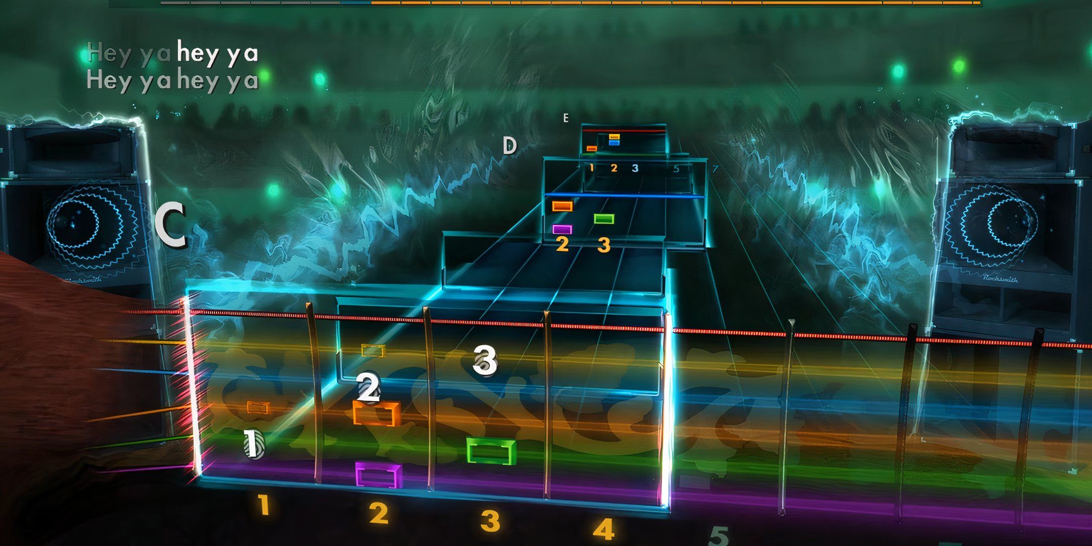 Standard gameplay of Rocksmith 2014 for the Xbox 360.