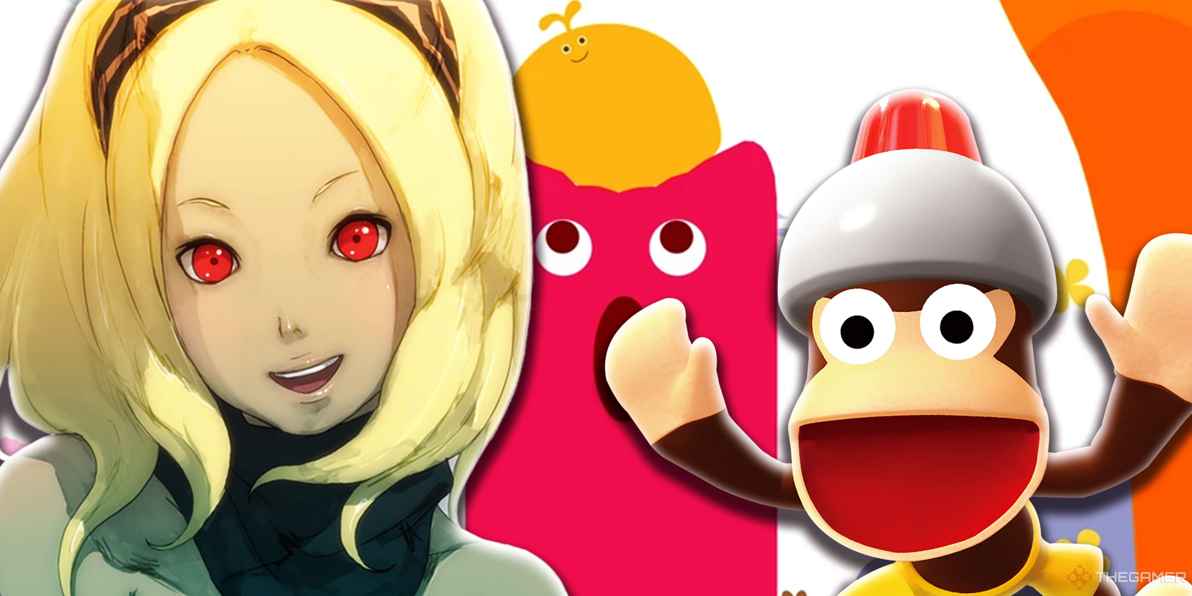 Collage image with characters from Gravity Rush, LocoRoco, and Ape Escape.