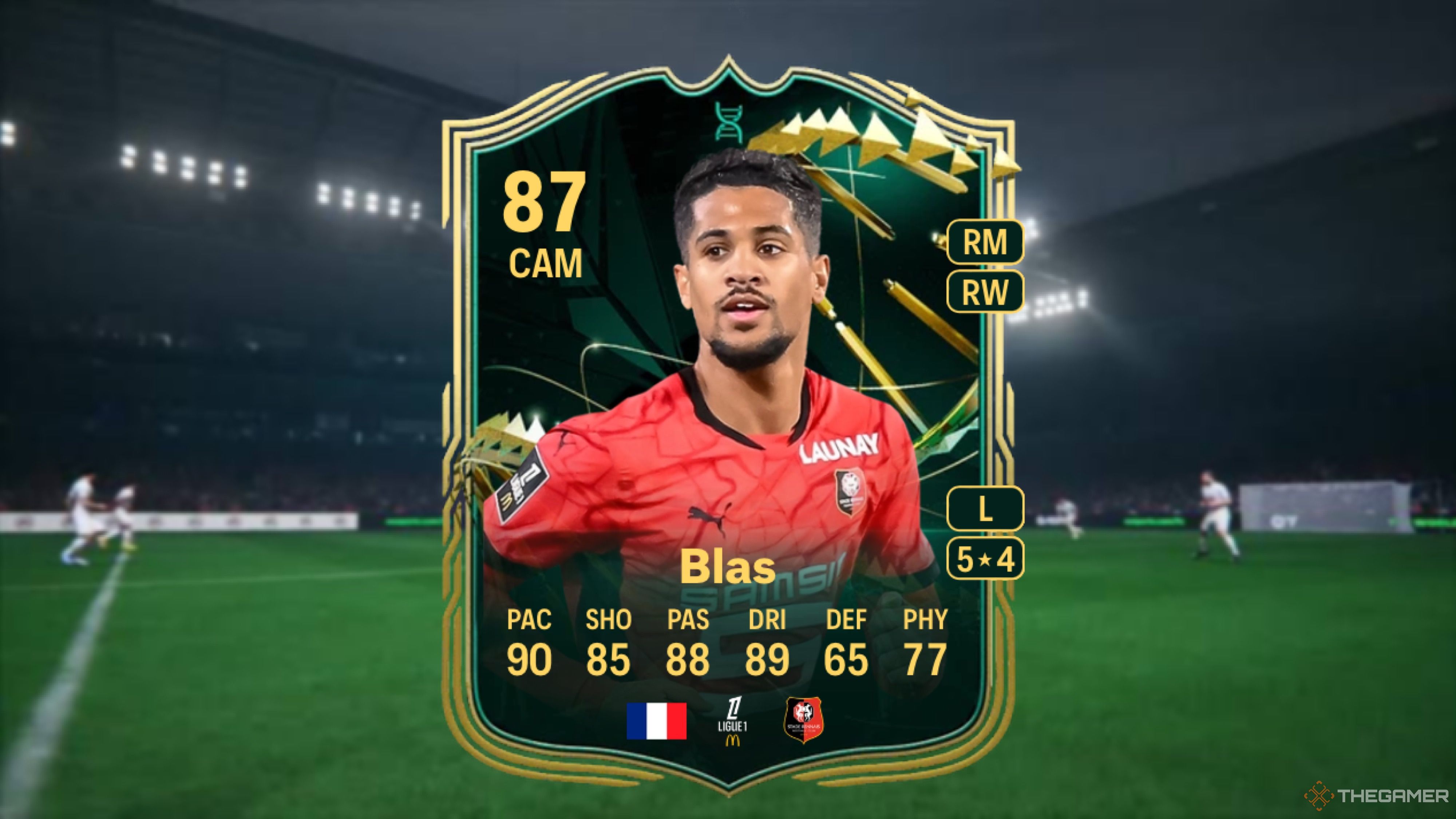 EA Sports FC 25 Image showing Blas card against a faded stadium background.