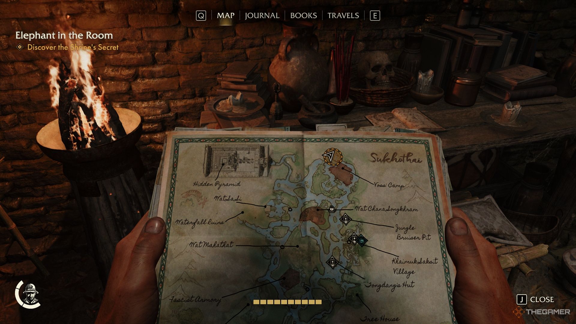 Indy holding the Sukhothai map near Voss' Camp in Indiana Jones and the Great Circle.