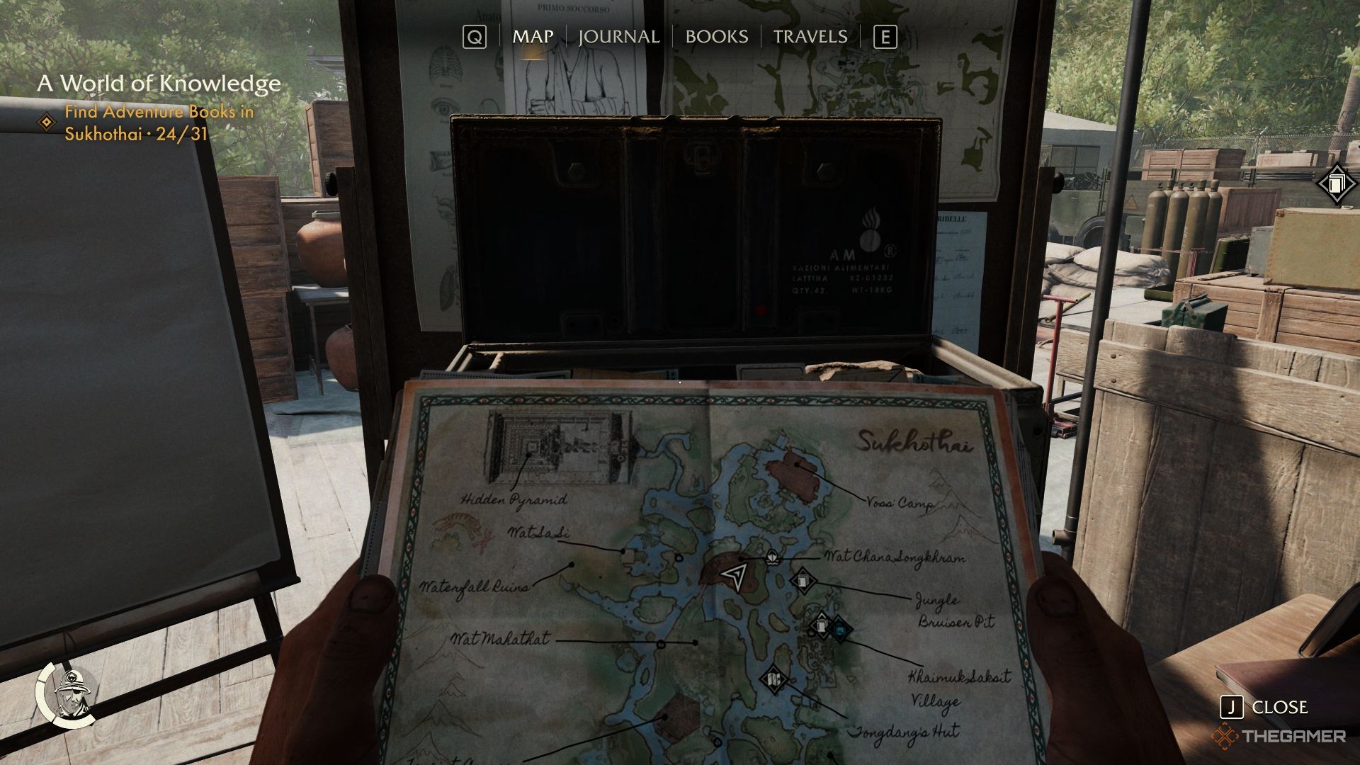 Indy holding a map before a chest in Indiana Jones and the Great Circle.