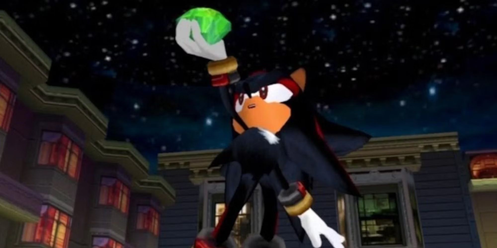 Shadow in Sonic Adventure 2, holding a Chaos Emerald.