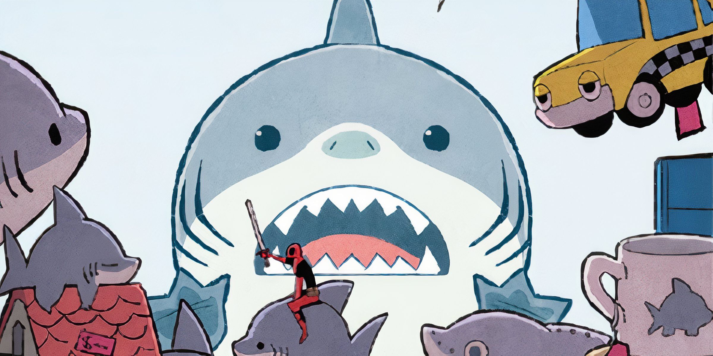 Jeff The Land Shark Looking At Land Shark Toys In Marvel's It's Jeff! Infinity Comic Issue 15.