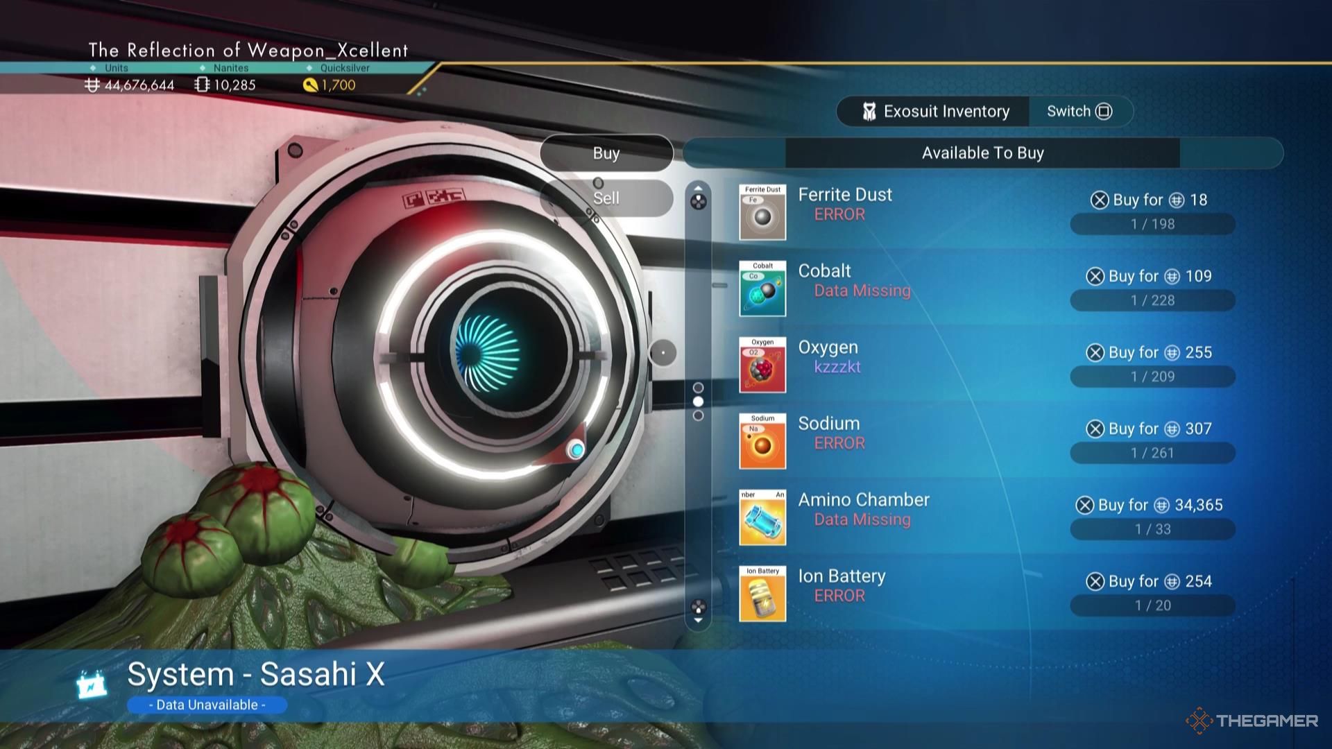 Selling items at the Galactic Trade Terminal in a Space Station in No Man's Sky.