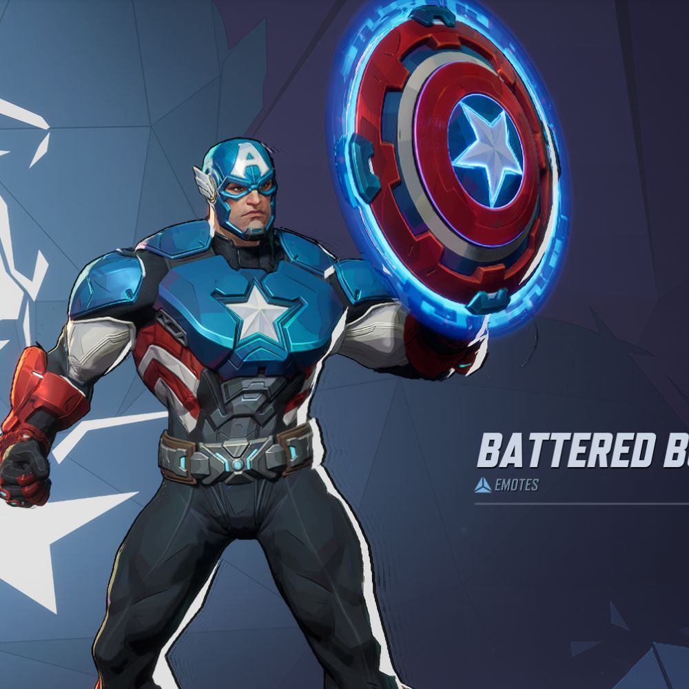 Marvel Rivals Captain America battered bounce emote.