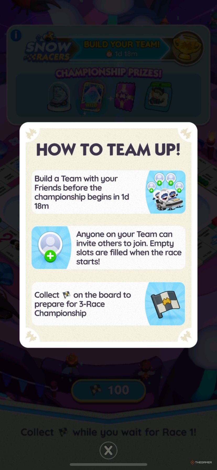 How to build a team in Snow Racers in Monopoly Go.