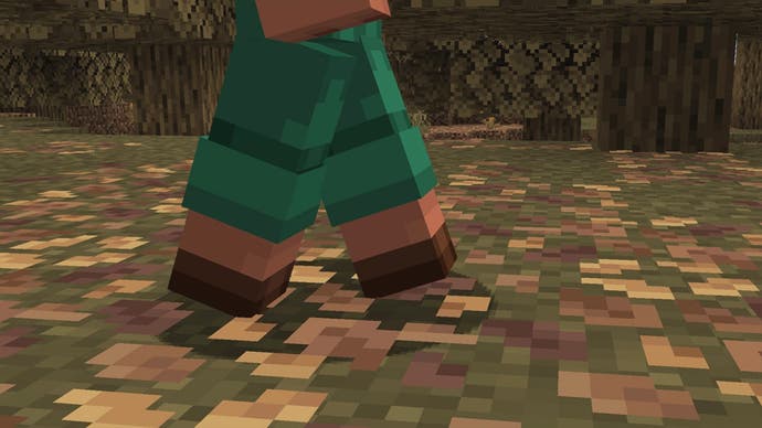 A screenshot showing a bed of crunchy forest leaves in Minecraft.