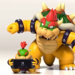 Nintendo Switch ad showing Bowser and Bowser Jr, the latter playing on a Switch while the former watches with a surprised expression on his face