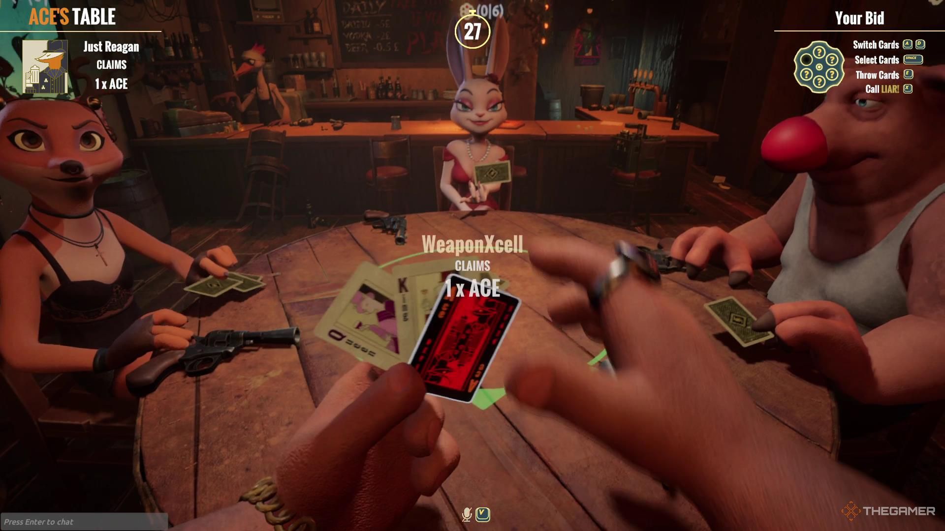 Playing the Devil card in the middle of the round in Liar's Deck.