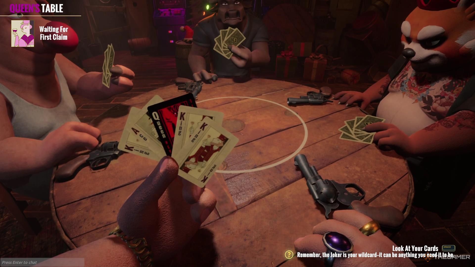 A player looks at their hand in Liar's Deck.