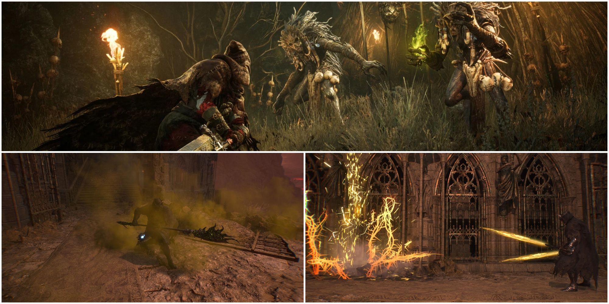 Split image showing different builds in Lords of the Fallen.