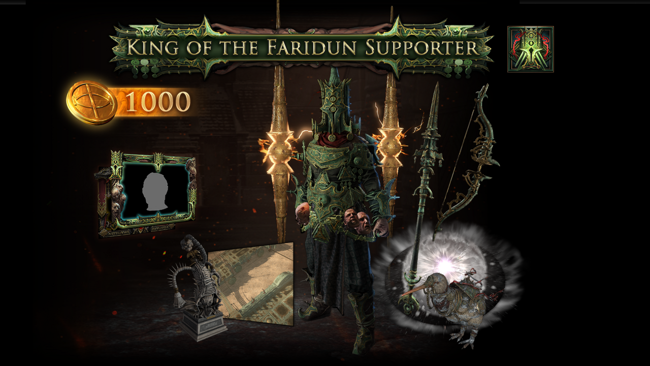 An example of some of the contents in the King of Faridun Supporter Pack.