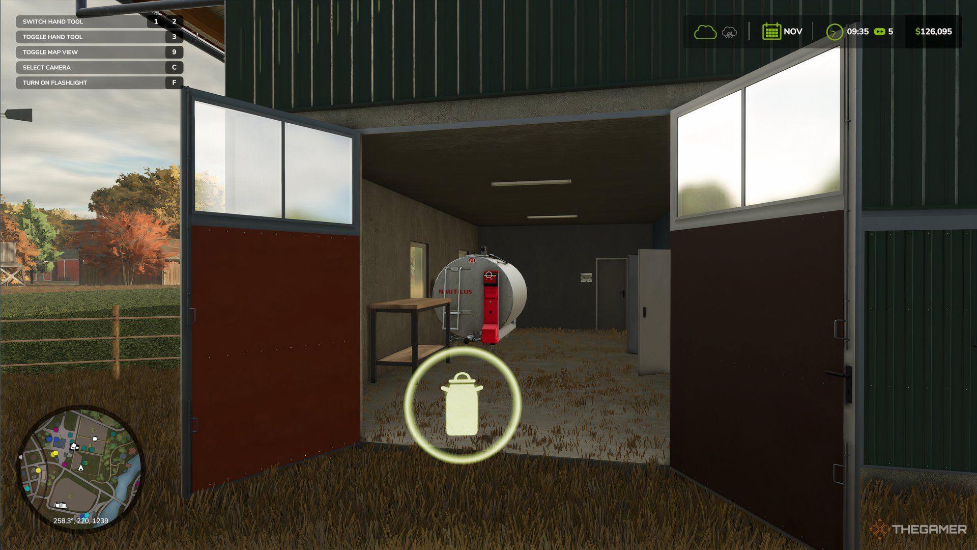 Milk canister icon with a tanker inside of building.