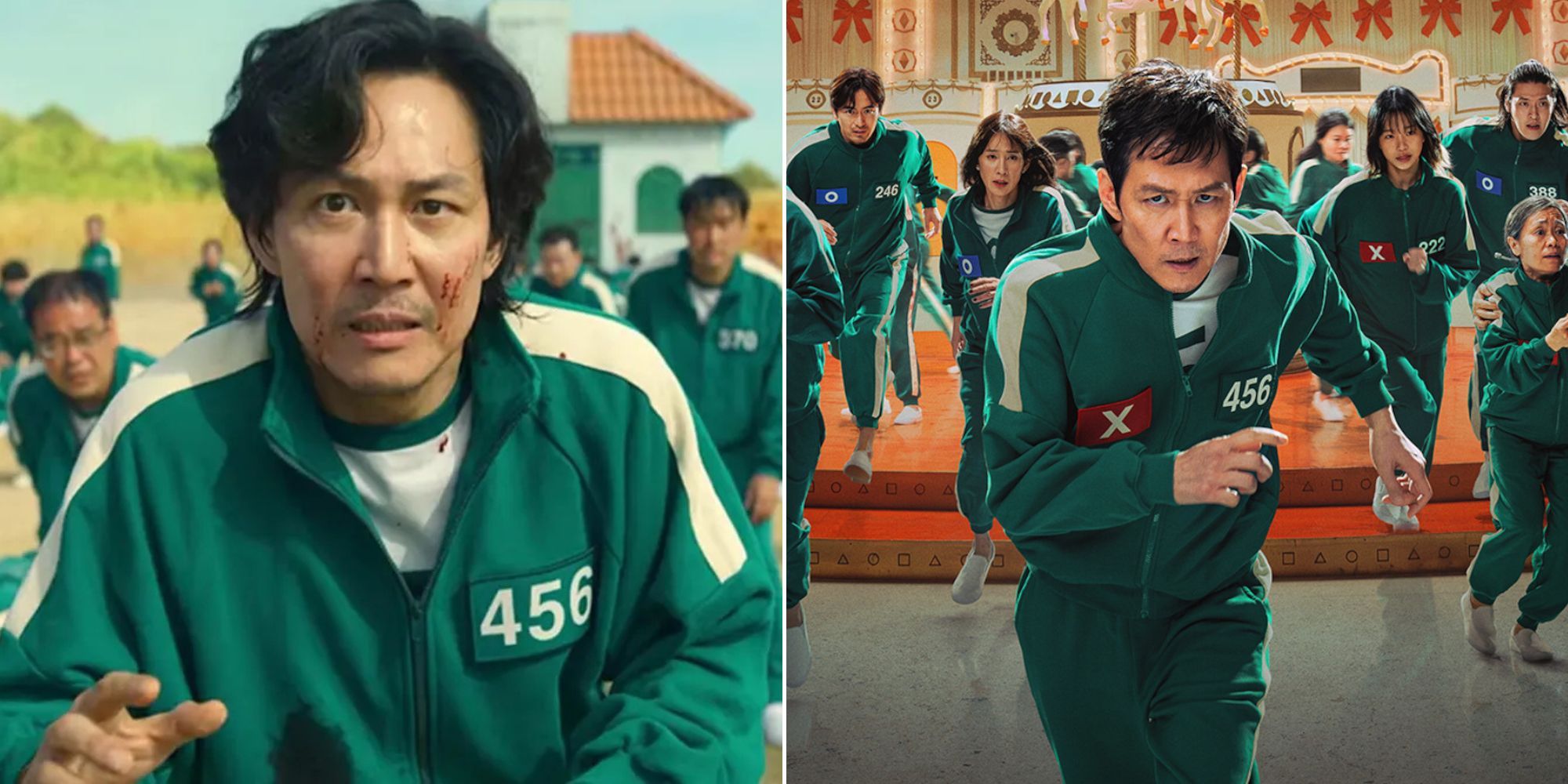 Seong Gi-Hun in Season 1 and Seong Gi-Hun in the official poster for Season 2.