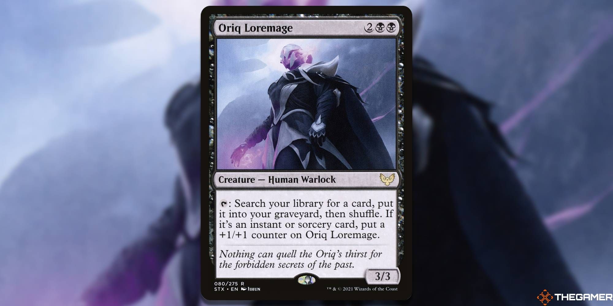 The Oriq Loremage card with its blurred background.