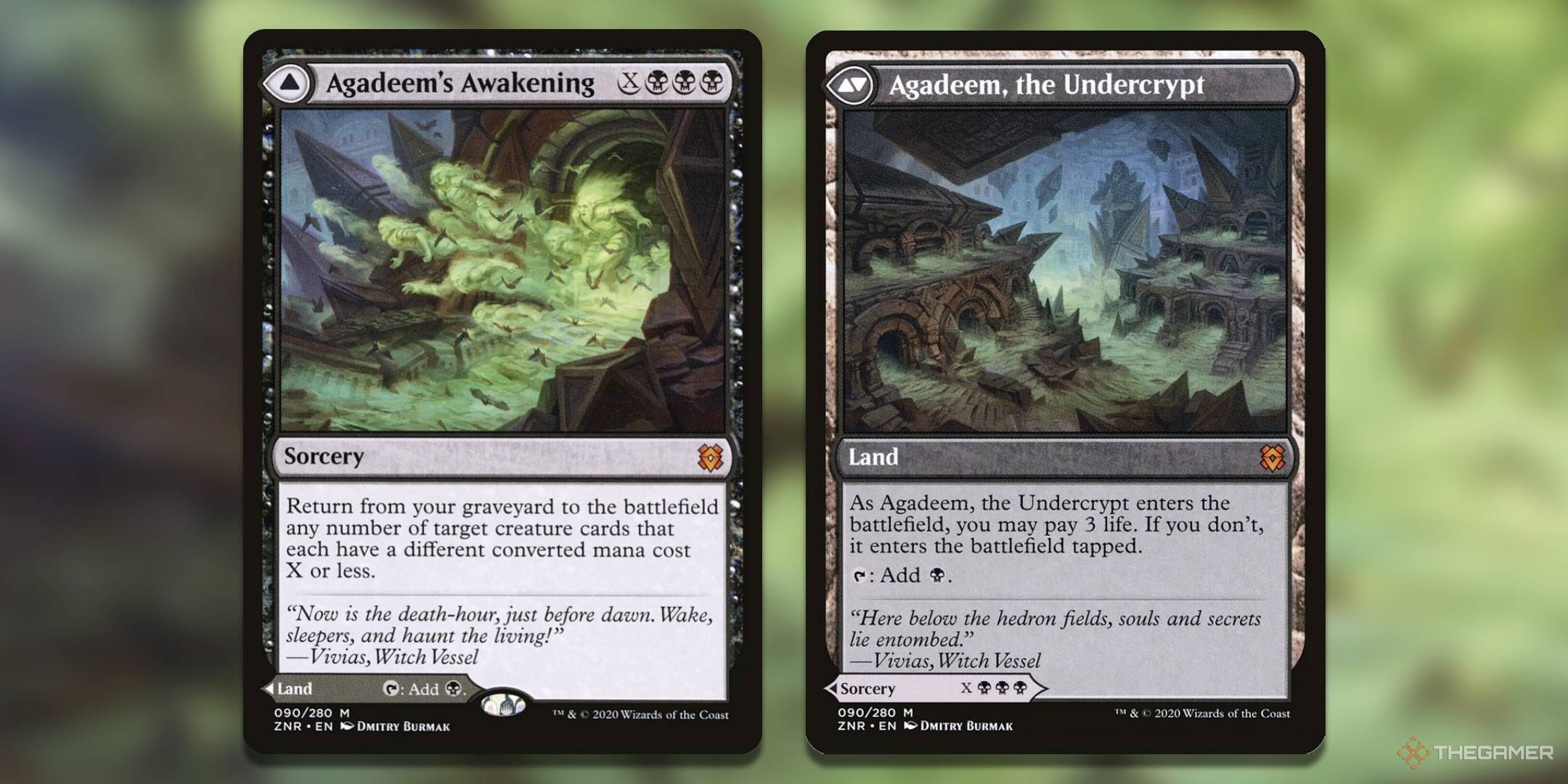 Both sides of the Agadeem'a Awakening card, from Zendikar Rising.