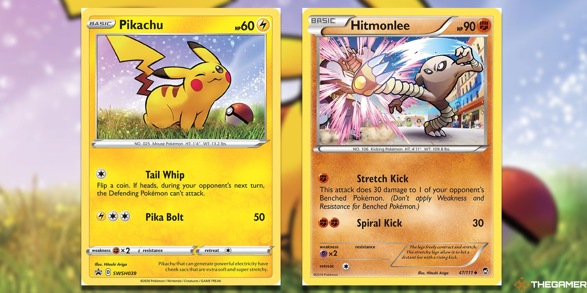 Hitoshi Ariga's Pikachu and Hitmonlee cards.