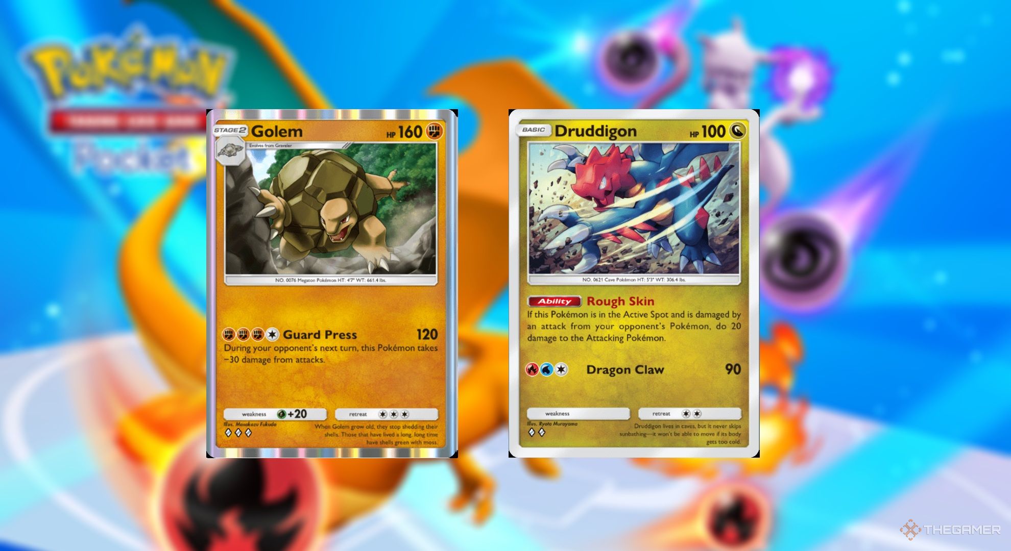 Golem and Druddigon in Pokémon TCG Pocket.