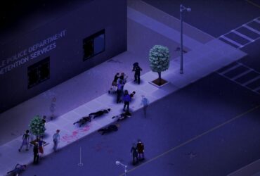 A player being pursued by a horde of zombies in PC survival game Project Zomboid