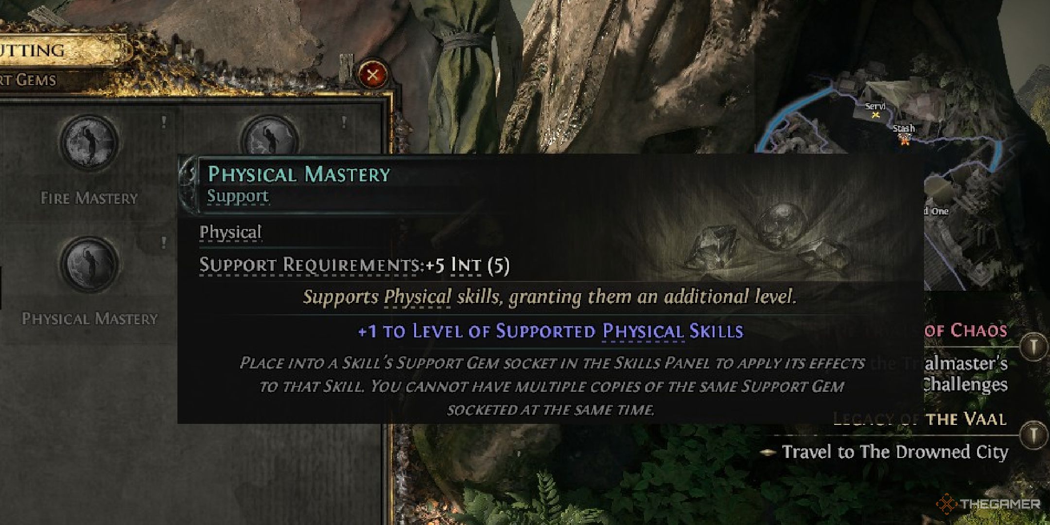 A player looking at the Physical mastery skill.