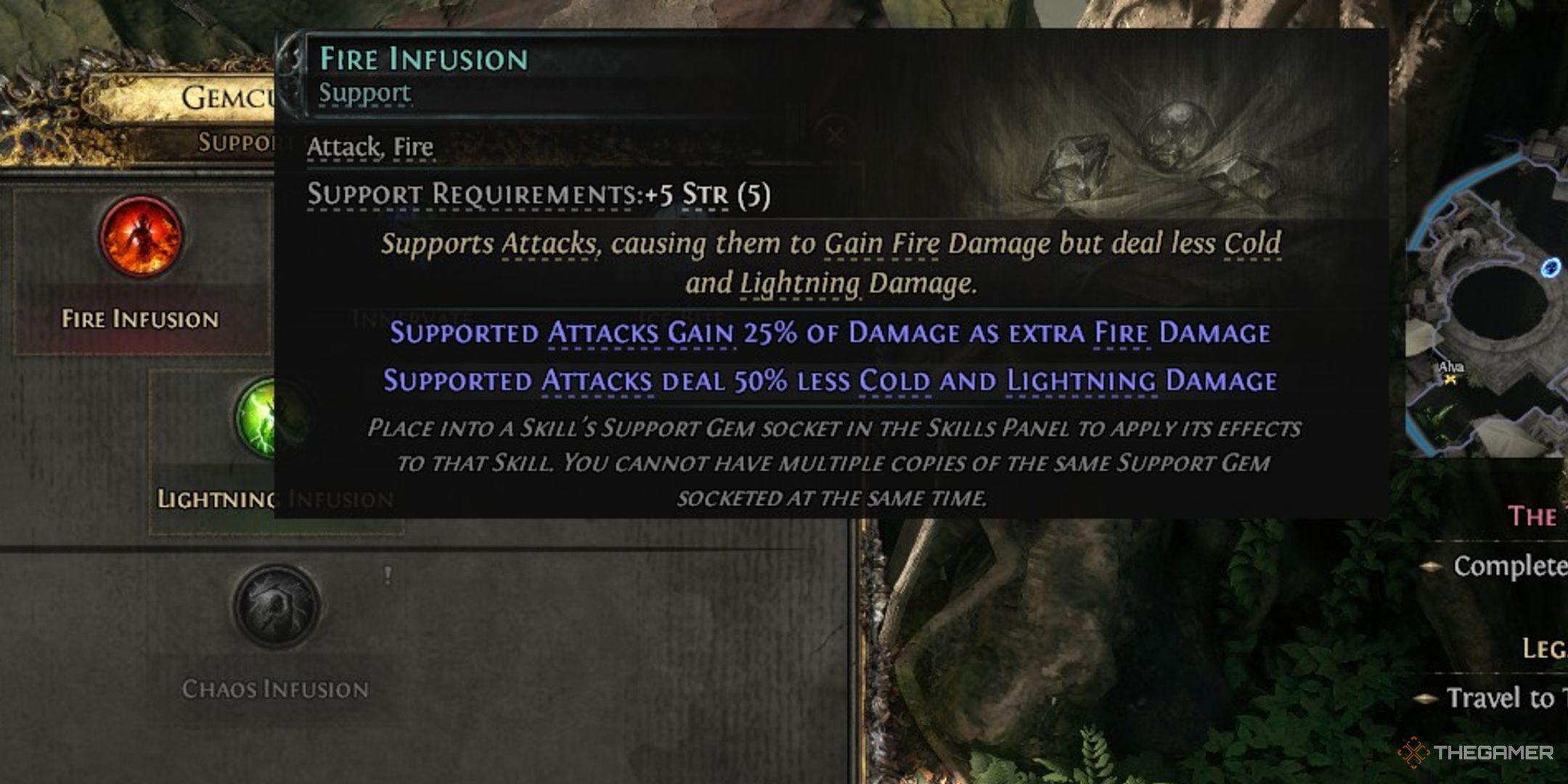 A player looking at the fire infusion skill.