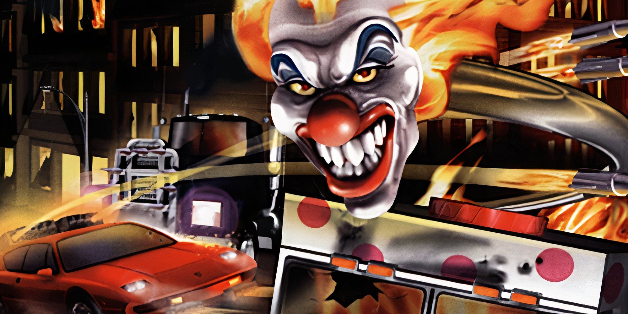 Promo art featuring vehicles in Twisted Metal 1