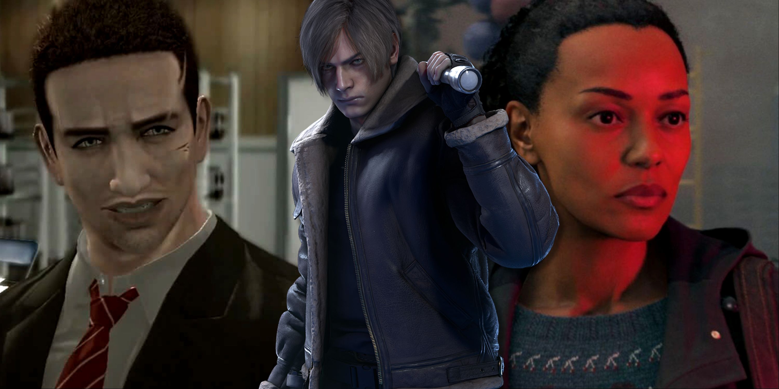 Split image of Deadly Premonition, Resident Evil 4, and Alan Wake 2