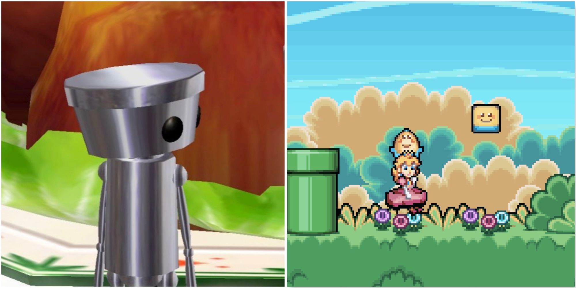 Chibi-Robo in Chibi-Robo exploring a level in Super Princess Peach