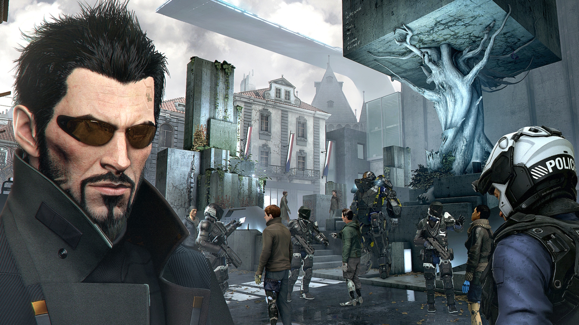 Canceled Deus Ex game: A man in sunglasses, Adam Jensen from Deus Ex Mankind Divided