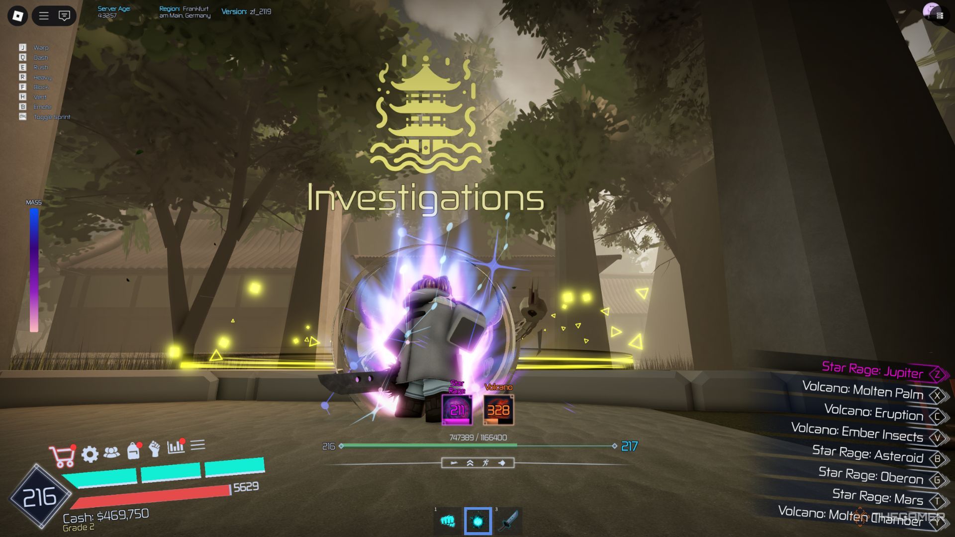 The player character shows Investigations hub in the main lobby in Jujutsu Infinite.