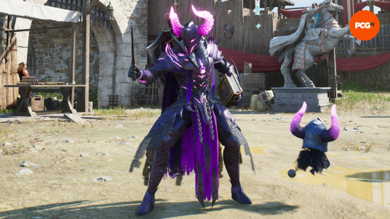 Throne and Liberty weapon tier list: a pink and purple knight holding a wand and tome