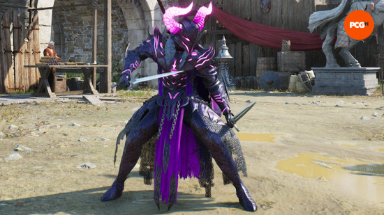 Throne and Liberty weapon tier list: a pink and purple knight holding daggers