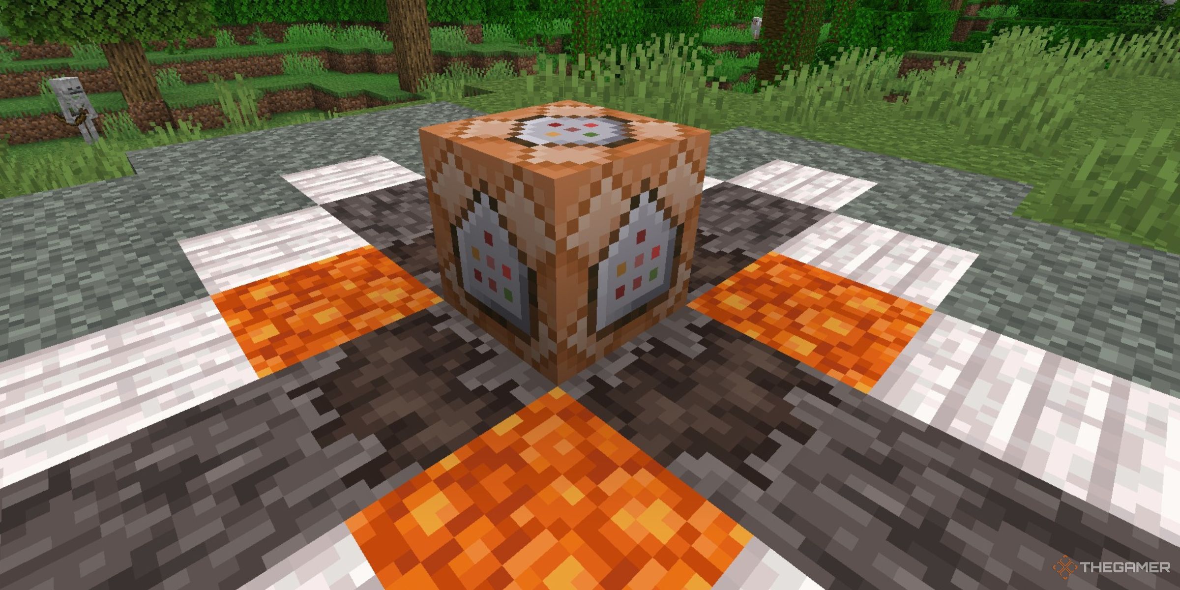 A Command Block Surrounded By Blocks Such As Pale Oak And Resin In Minecraft: The Garden Awakens (1.21.4)