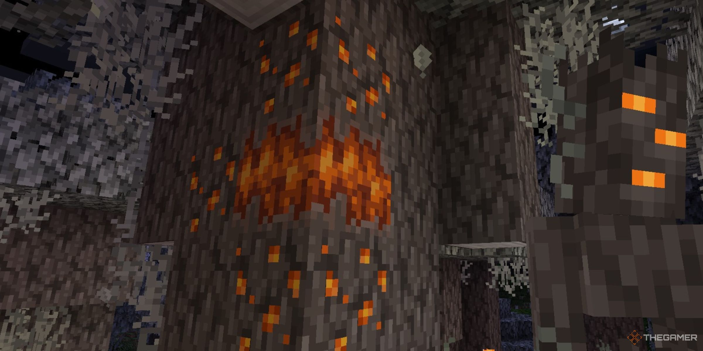 Creaking Heart Block Next To The Creaking Mob In A Pale Garden Biome In Minecraft: The Garden Awakens (1.21.4).