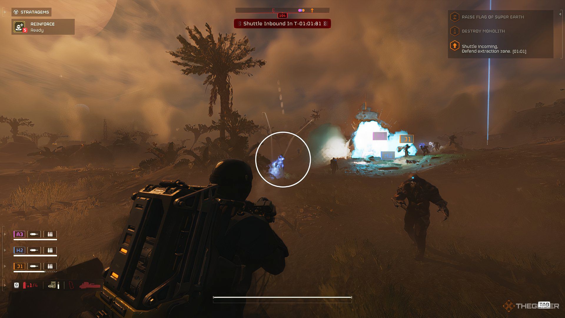 Helldivers 2: The Wasp Launcher firing in burst fire mode as the Illuminate approach.