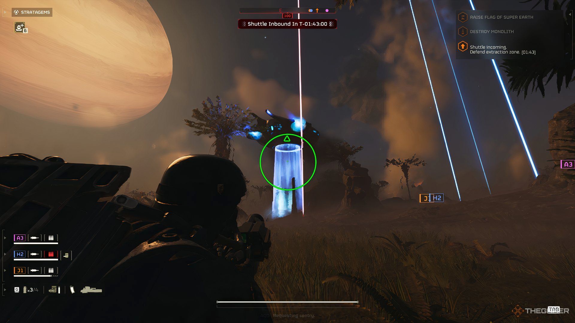 Helldivers 2: An Illuminate ship targeted by the Wasp Launcher.